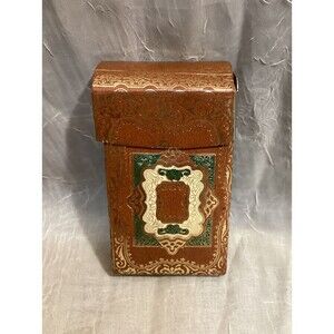 Cigarette Case Paper & Cardboard Brown, Green & Gold Antique Made In Italy